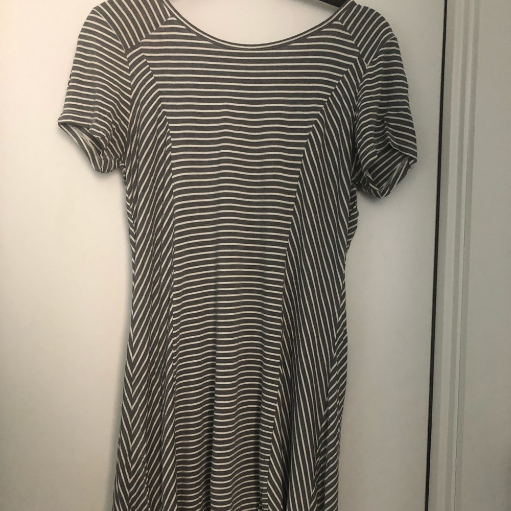 Grey striped casual A-line swing dress